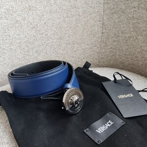 Versace Men’s Blue Leather Belt with Medusa Buckle